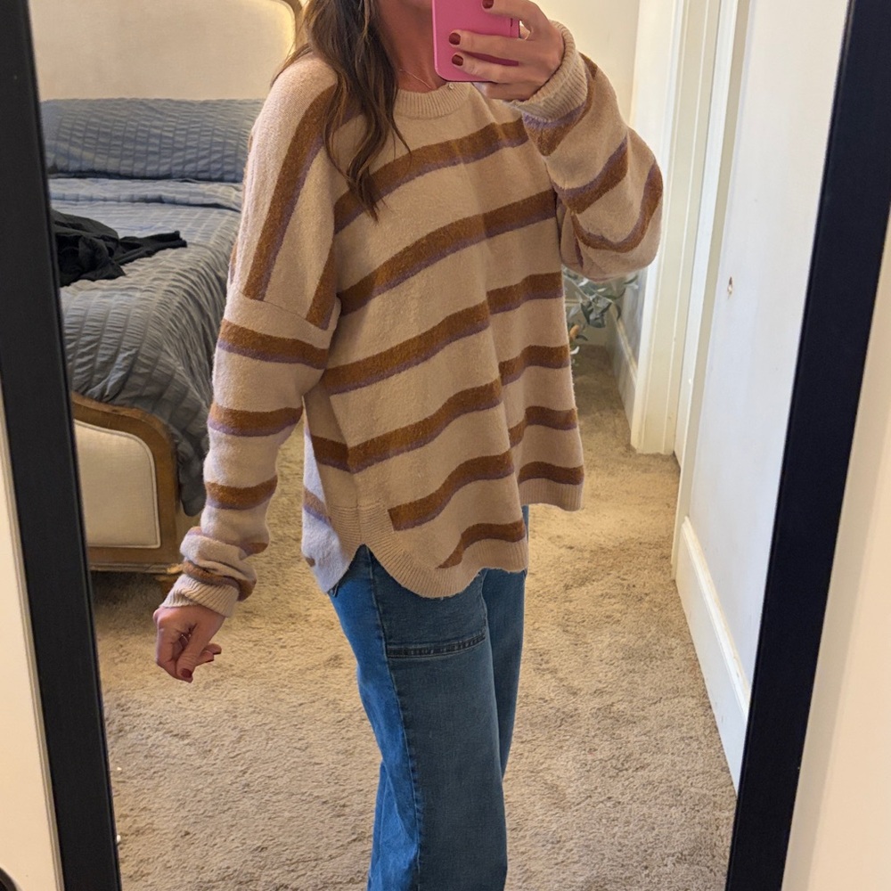 Madewell women’s wool blend Sweater in Brown and Tan Stripes medium
